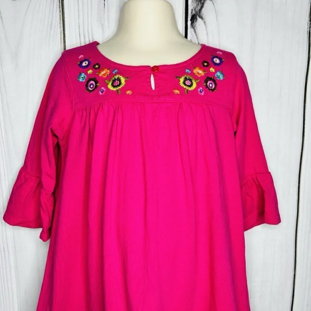 Carter’s Toddler Girls Pink Long Sleeve Dress Size 4T Floral Embroidery
